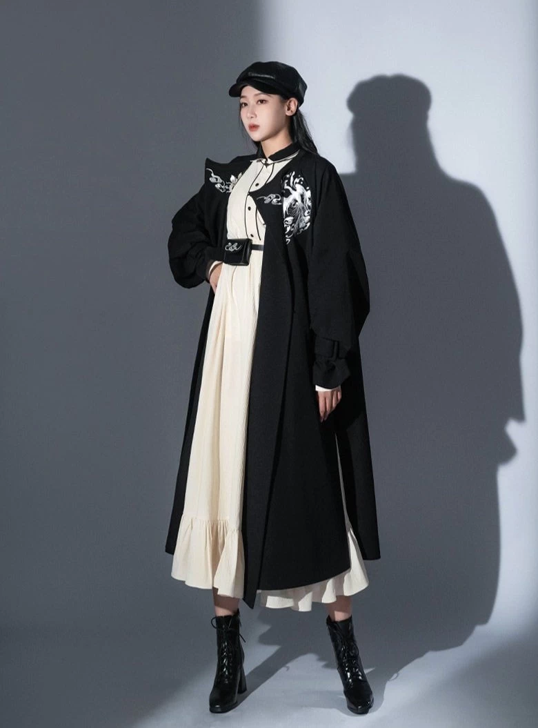 Women's Modern Hanfu Trench Coat Set White |  Blend | HANFUBAO