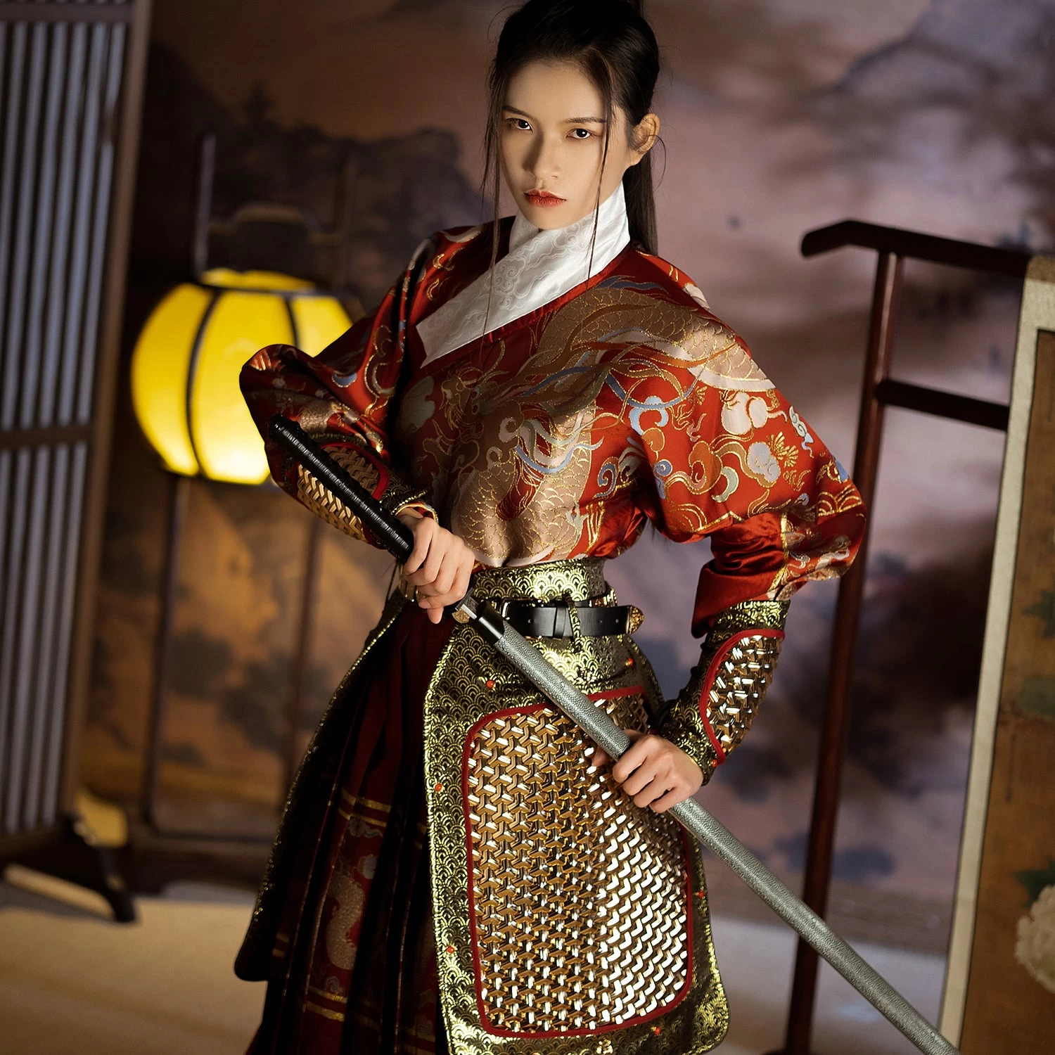 Unisex Ming Dynasty Hanfu Faux Leather & Iron Wrist Bracers Armor Skirt| HANFUBAO