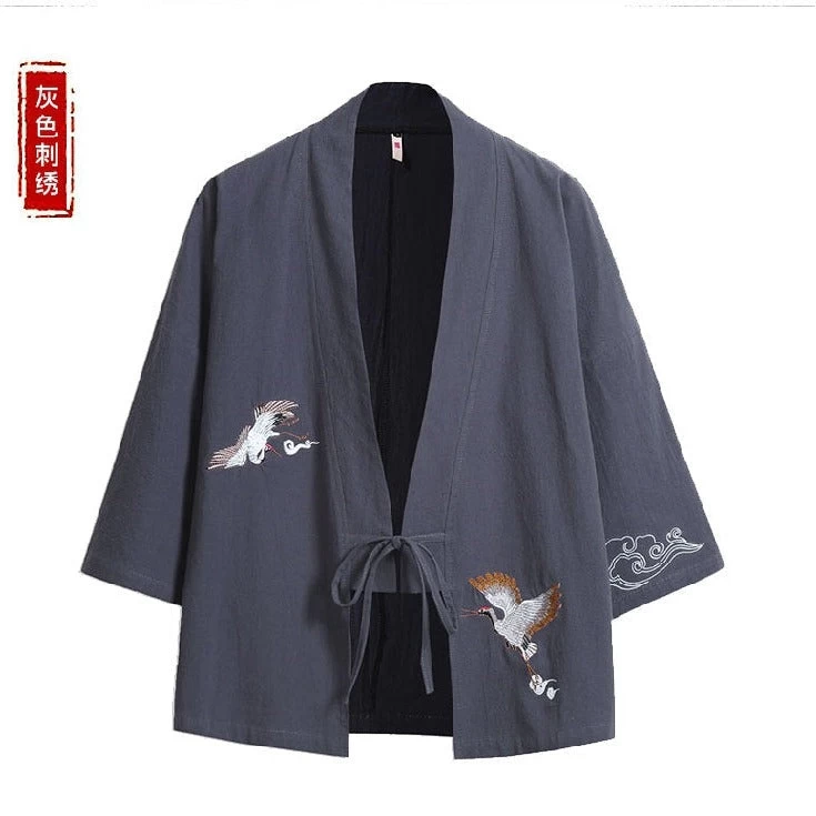 Unisex Daily Hanfu Kimono Robe Blue Plus Size Cotton Blend | HANFUBAO
