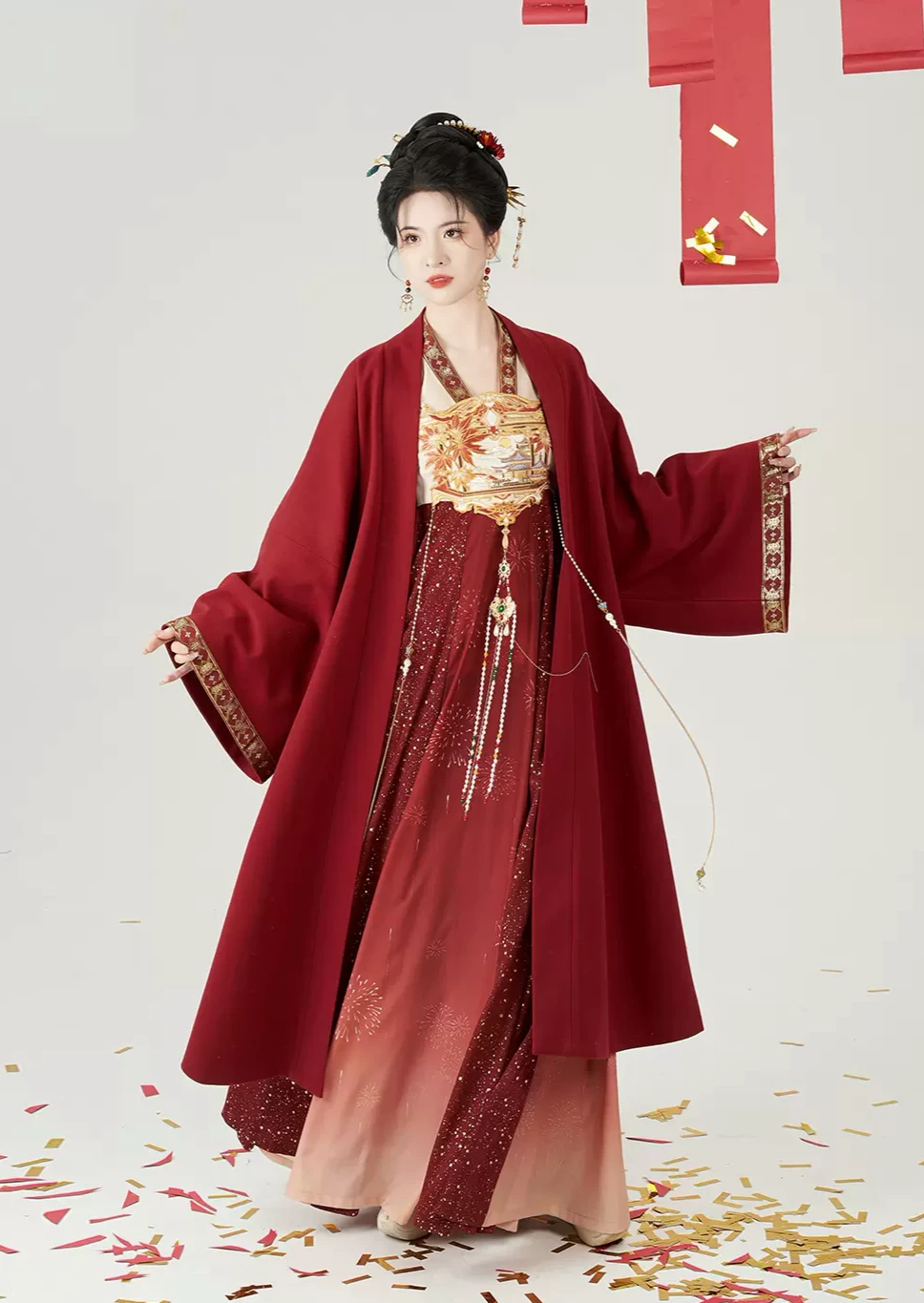 Women’s Modern 4-Piece Floral Flame Hanfu Set,  Daily Wear| HANFUBAO
