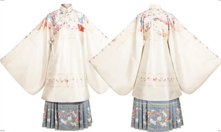 Women Modern Ming Dynasty Hanfu Set, Embroidered Long Blouse & Skirt | HANFUBAO