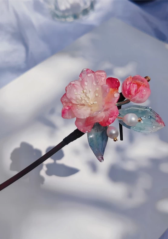 Cherry Blossom Pink Handmade Hanfu Hairpiece for Daily Wear | HANFUBAO