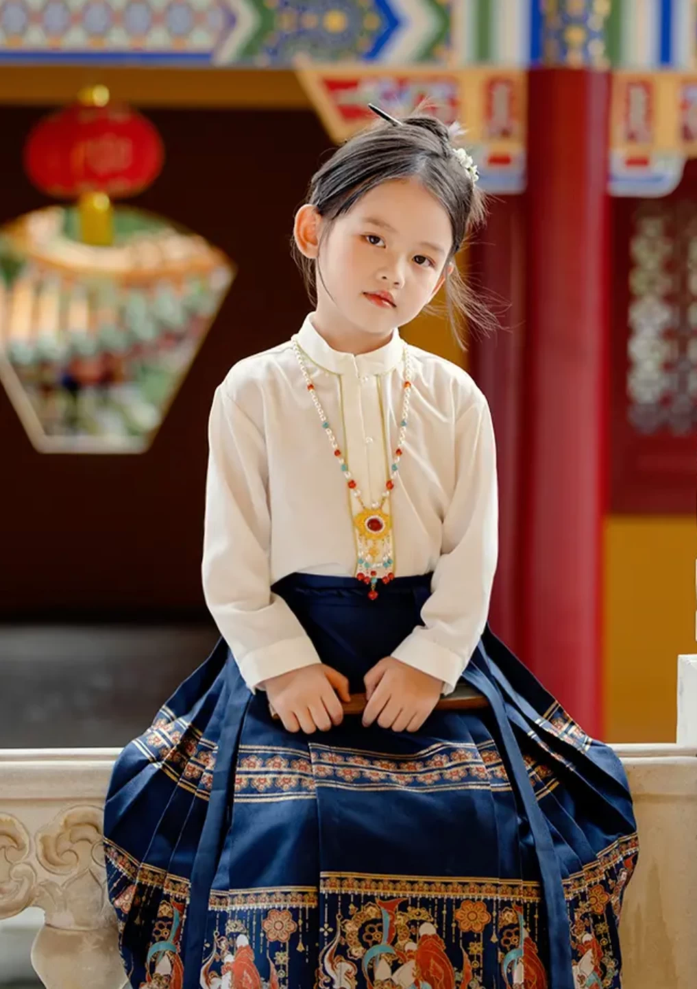 Girls Modern Daily Hanfu Set Rabbit Embroidery Cotton Blend | HANFUBAO