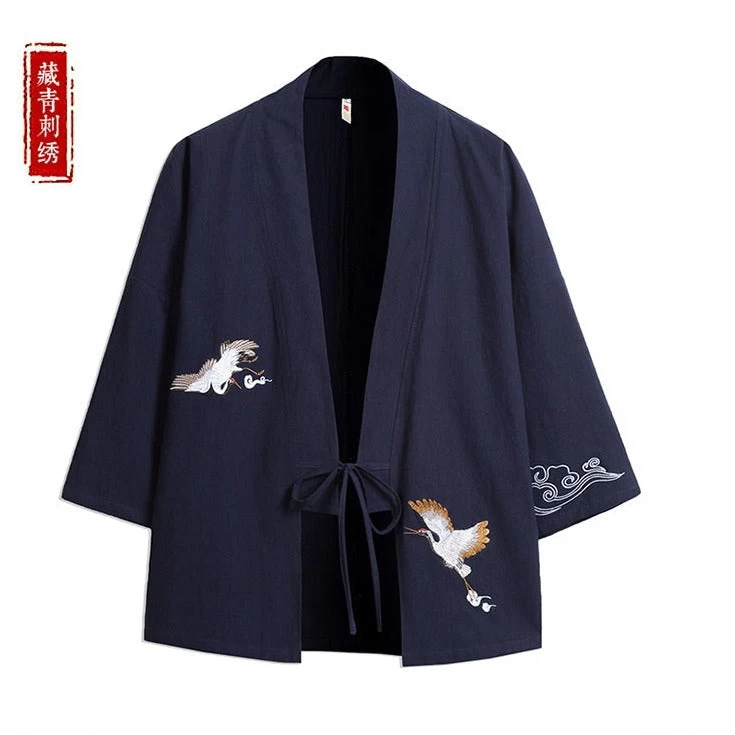 Unisex Daily Hanfu Kimono Robe Blue Plus Size Cotton Blend | HANFUBAO
