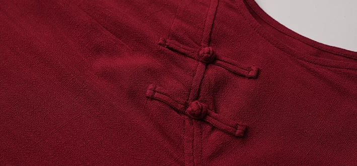 Women Modern Linen-Blend 2-Piece Qipao Dress Set Scarlet | HANFUBAO