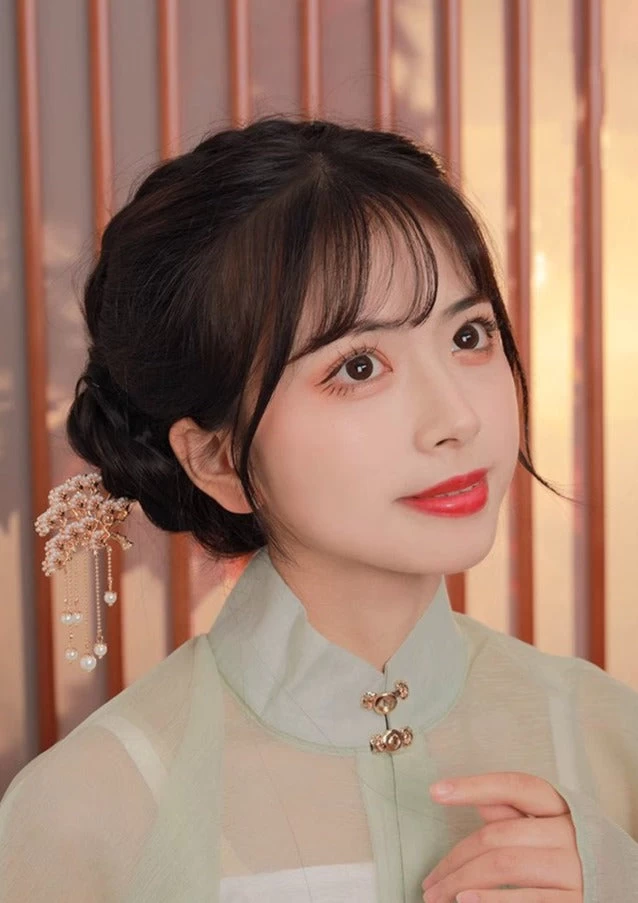 Women Faux Pearl Metal Hairpin Gold Pine Pattern | HANFUBAO