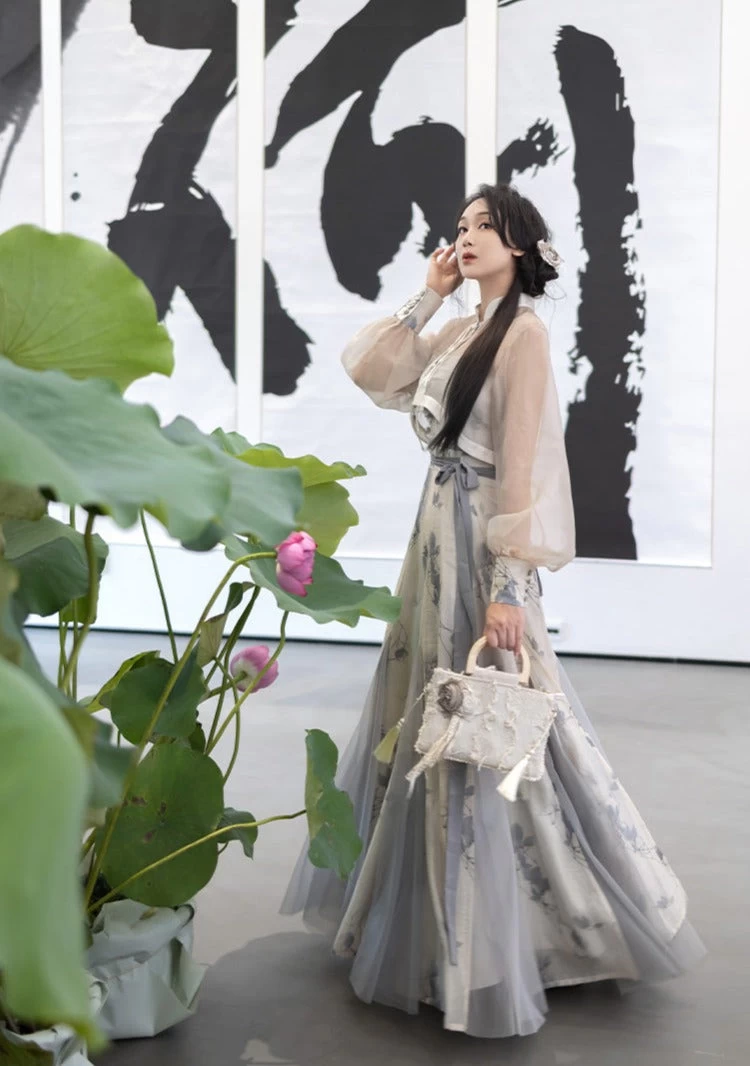 Women Daily Hanfu 3-Piece Set Modern Gray Lyocell Blend | HANFUBAO