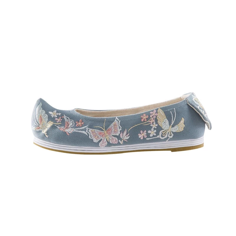 Women Blue Butterfly Floral Embroidered Canvas Shoes for Daily Wear | HANFUBAO