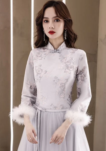 Women Daily Hanfu Bridesmaid Gray Chinese Style Dress  Plus Size | HANFUBAO