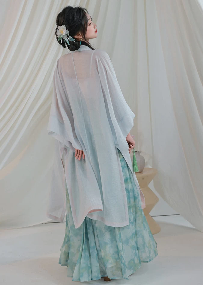 Women’s Lotus Print 4-Piece Daily Hanfu Set Tencel Blend| HANFUBAO