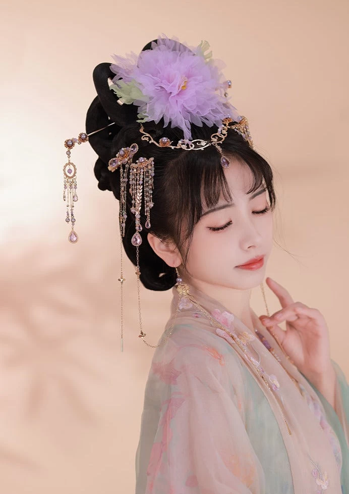 Women Hanfu Yarn Peony Flower Hair Clip 25x18cm | HANFUBAO