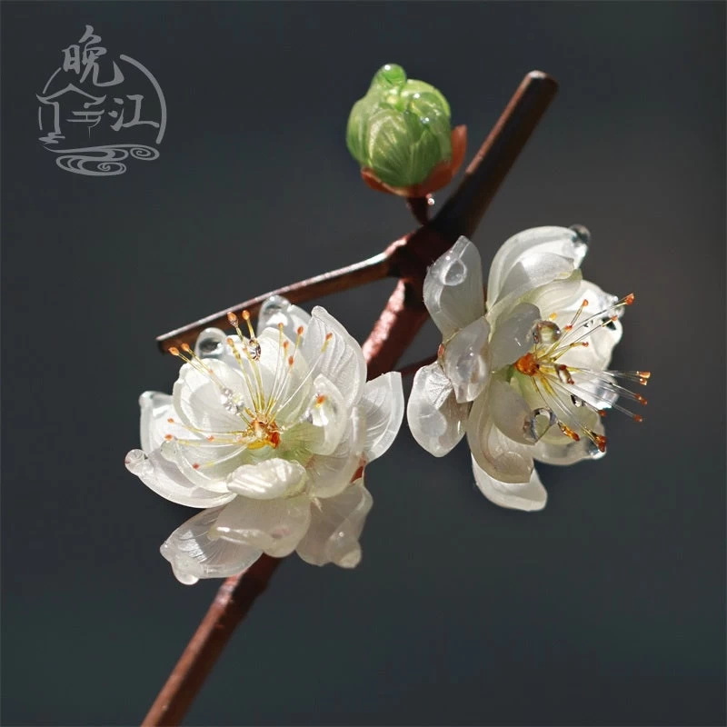 Women Shrinky Dinks Bamboo Hairpin White Plum Flowers | HANFUBAO