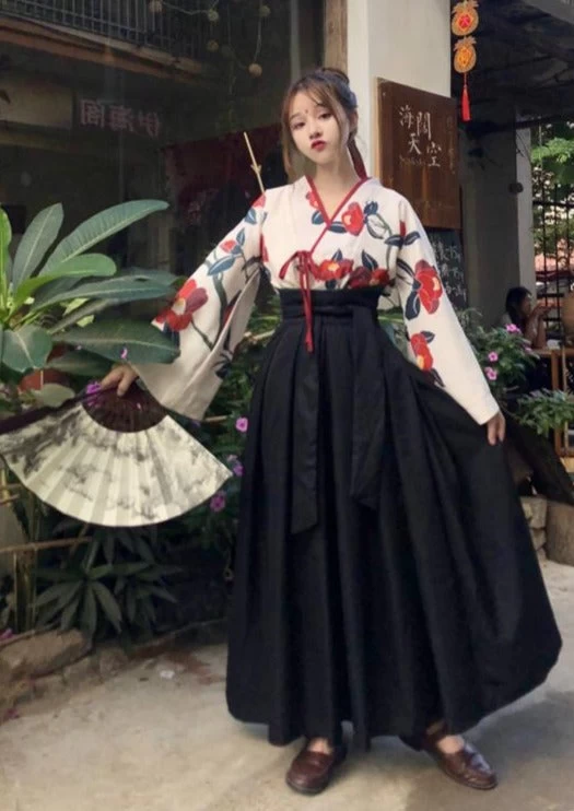 Women Modern Daily Hanfu Set Camellia Red/Black  Plus Size | HANFUBAO