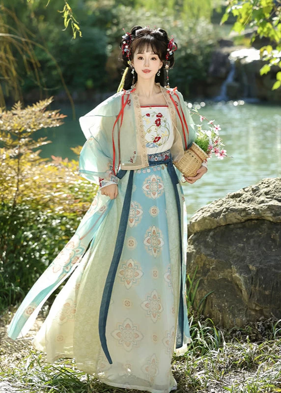 Women Modern Hanfu  Floral Embroidered 6pcs Set|HANFUBAO