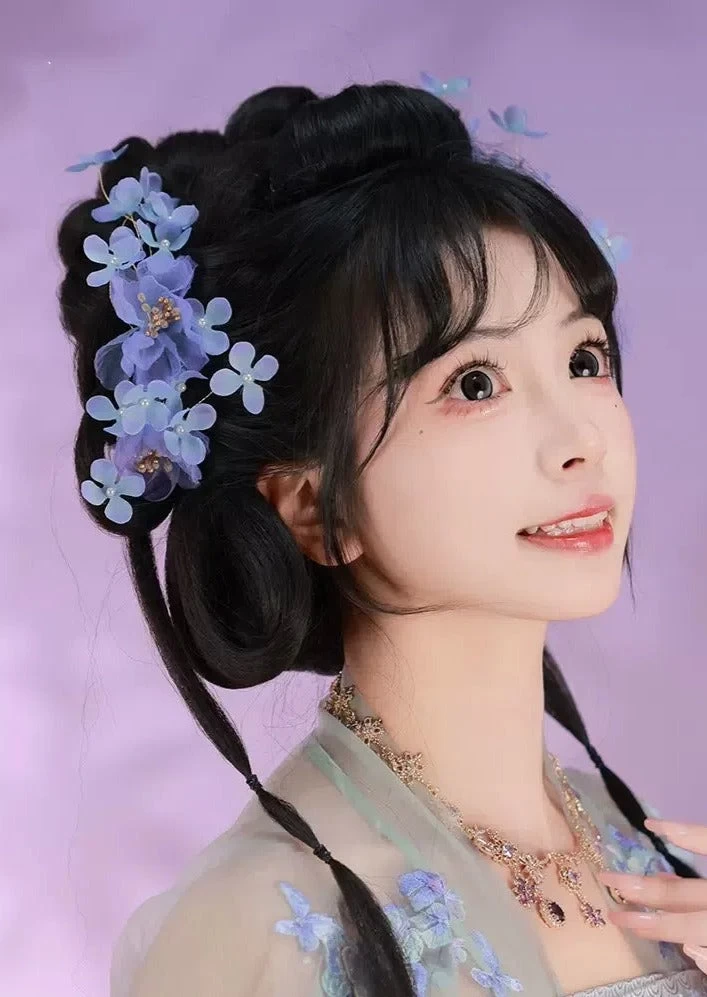 Women's Hydrangea Yarn Flower Hair Pieces for Hanfu Hairstyling | HANFUBAO