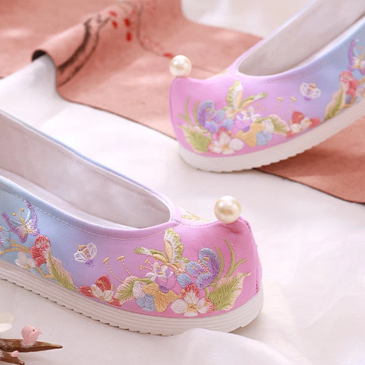 Women Canvas Embroidered Flats Floral Tassel Charm | HANFUBAO