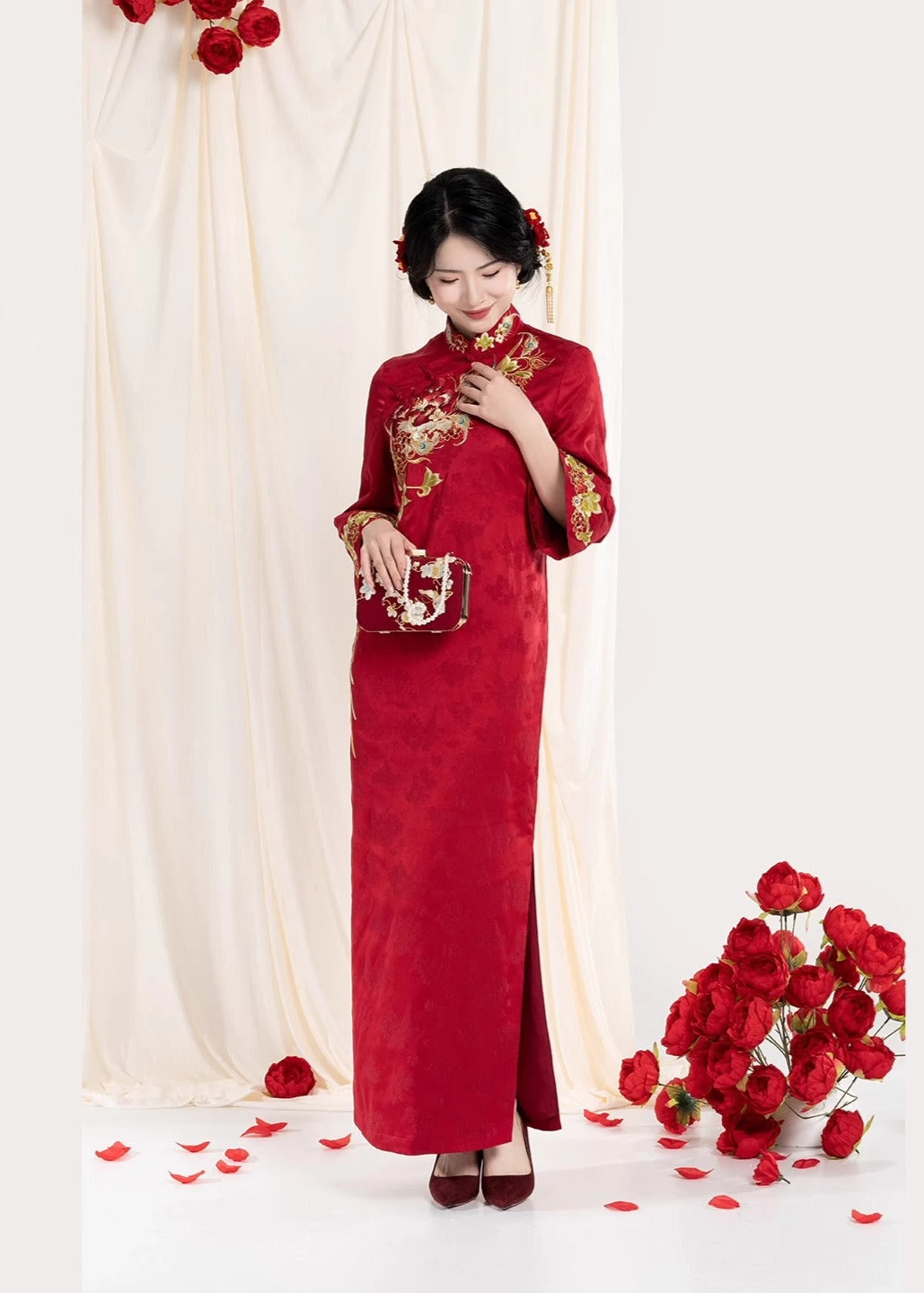 Women Modern 2-Piece Wedding Qipao Set Silk-Blend Embroidered | HANFUBAO