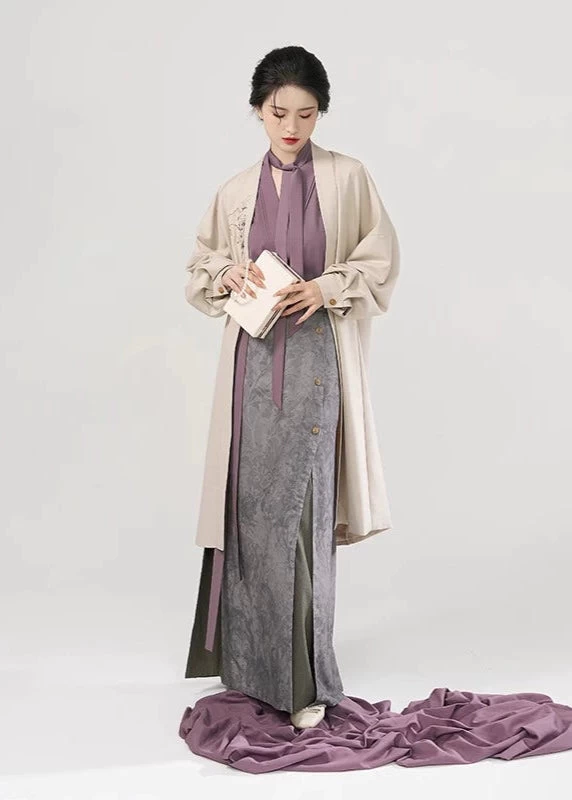 Women Modern Hanfu Chiffon 4-Piece Set Blue Floral Plus Size | HANFUBAO