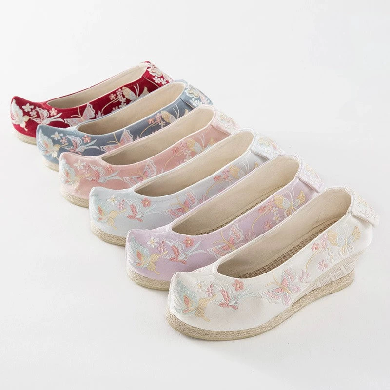 Women Blue Butterfly Floral Embroidered Canvas Shoes for Daily Wear | HANFUBAO