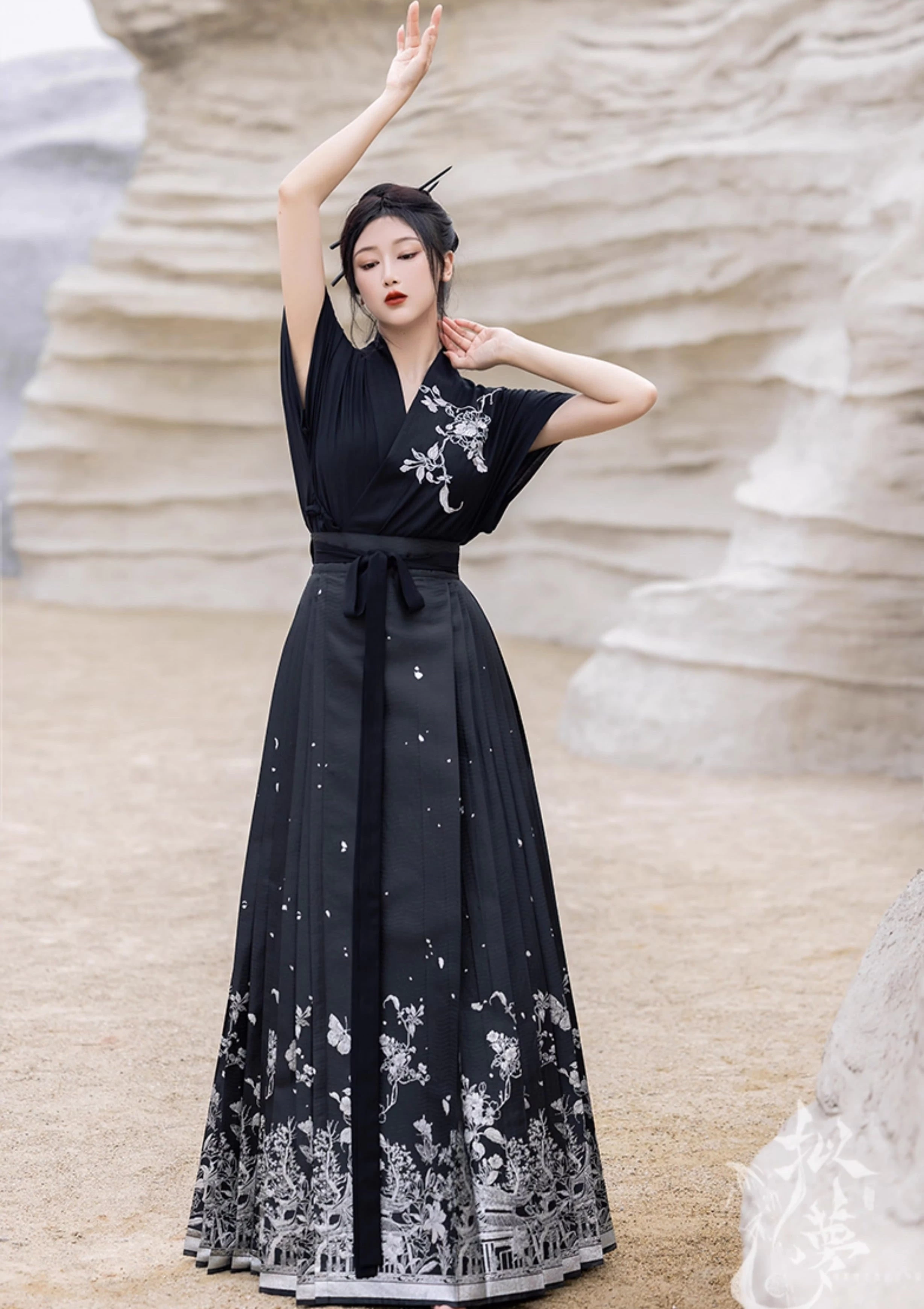Women's Daily Hanfu 2-Piece Set Black Modern Skirt Outfit| HANFUBAO
