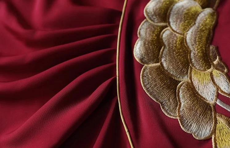 Women Acetate Satin Modern Hanfu Qipao Dress High Slit Red/3 Colors| HANFUBAO