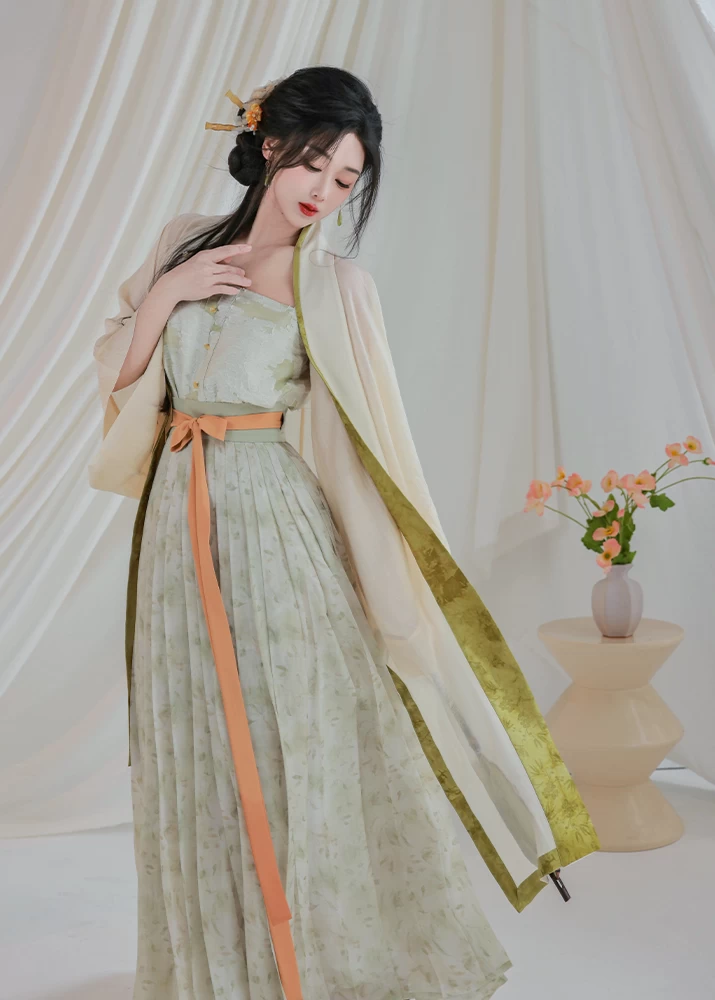 Women’s Lotus Print 4-Piece Daily Hanfu Set Tencel Blend| HANFUBAO