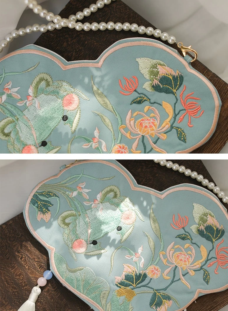 Unisex Embroidered Crab Blue  Crossbody Bag 17x25cm | HANFUBAO