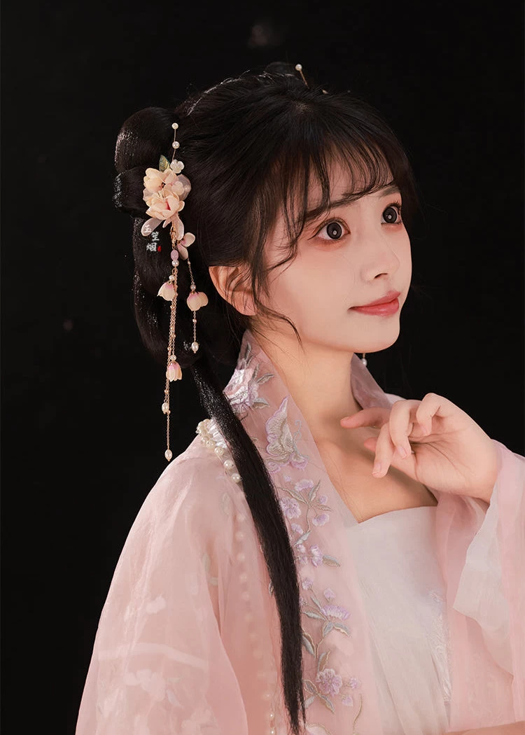 Women Yarn Flower Hair Clip & Earrings Set for Hanfu Daily Wear, Orchid Purple | HANFUBAO