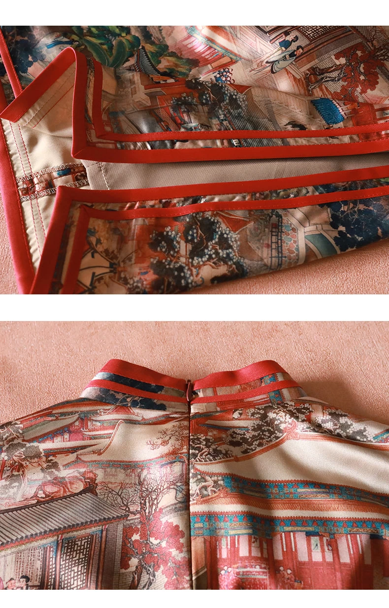 Women Vintage Satin Qipao MeilRed Painting Print | HANFUBAO