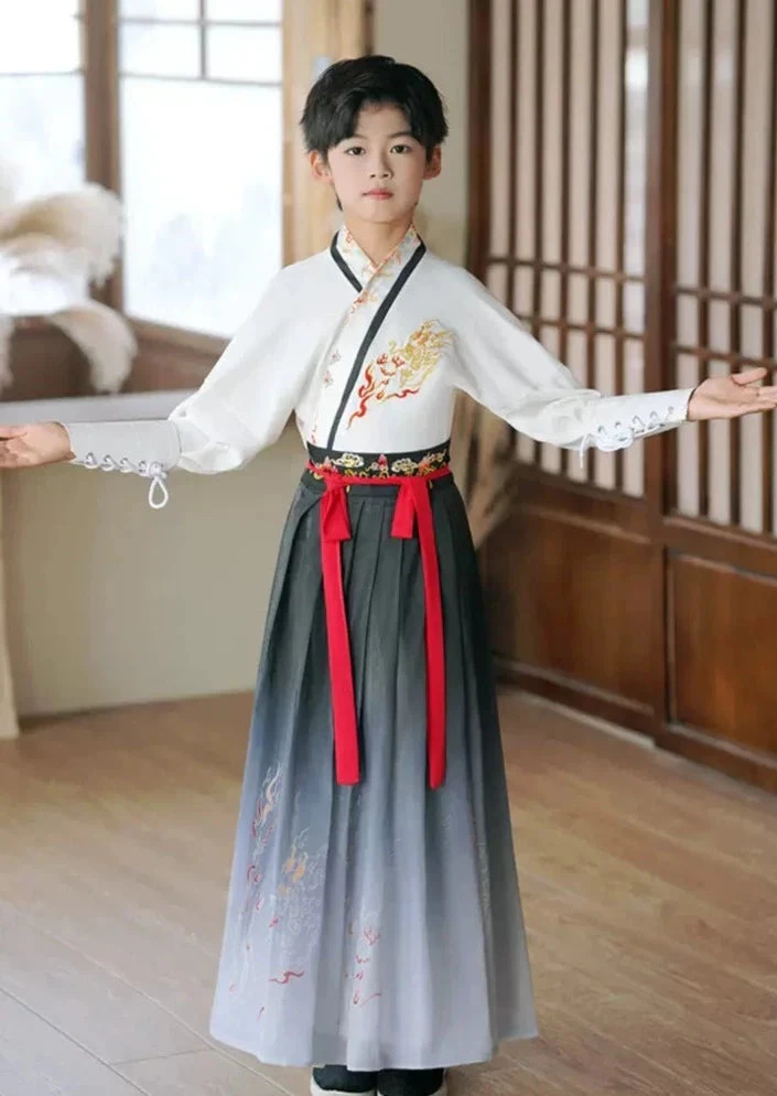 Kids 3-Piece Song Dynasty Hanfu Set Flame Embroidery Daily Wear | HANFUBAO
