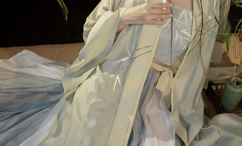 Women's Song Dynasty Daily Hanfu Set Blue Embroidered Lyocell Dress | HANFUBAO