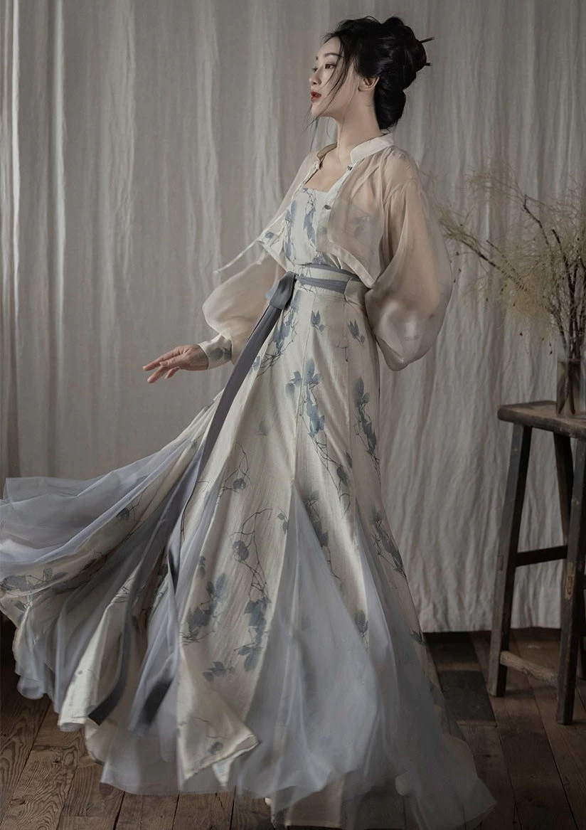 Women Daily Hanfu 3-Piece Set Modern Gray Lyocell Blend | HANFUBAO