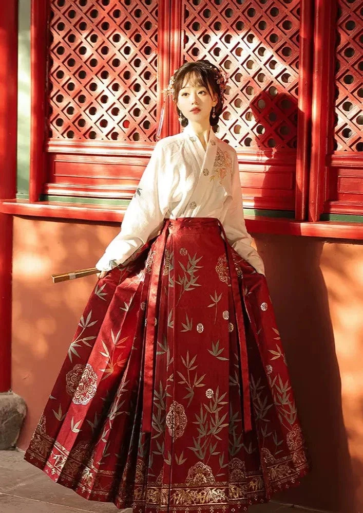 Women's Modern Custom Ma Mian Skirt Bamboo Embroidery Daily Hanfu| HANFUBAO