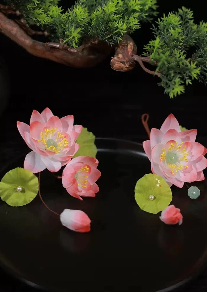 Lotus Fairy Flower Yarn Hair Clips for Hanfu Styling & Daily Wear | HANFUBAO