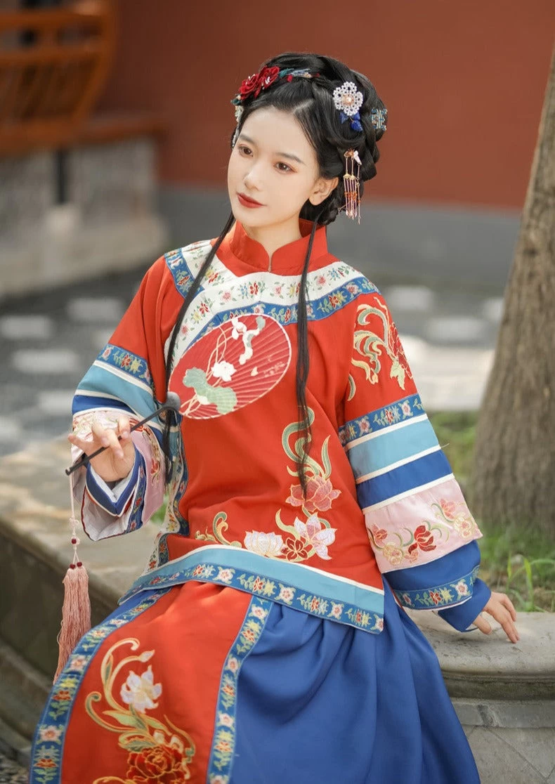 Women Modern Hanfu Cotton-Blend Qing Princess Shirt+Skirt Set | HANFUBAO