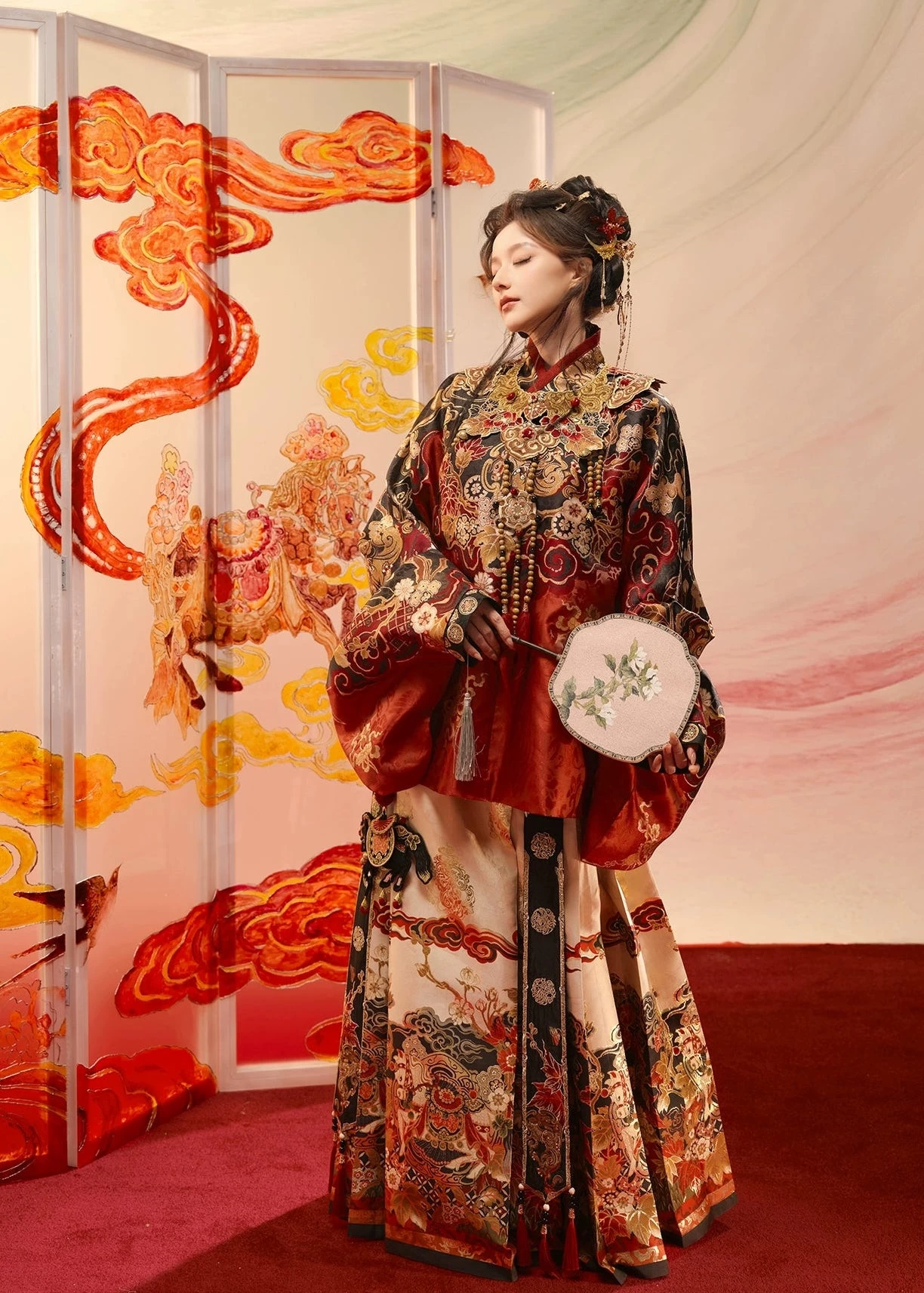 Women’s 5-Piece New Year Daily Hanfu Set, Embroidered Cloud Collar | HANFUBAO