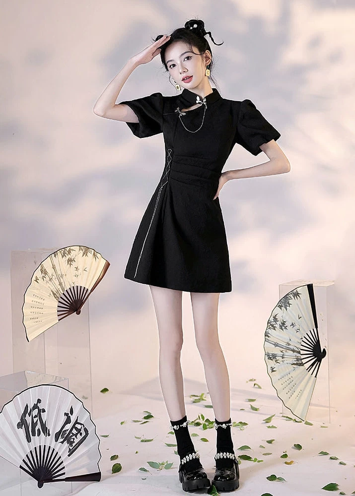 Women's Black Widow Mini Qipao Dress,  Night Out, Plus Size | HANFUBAO