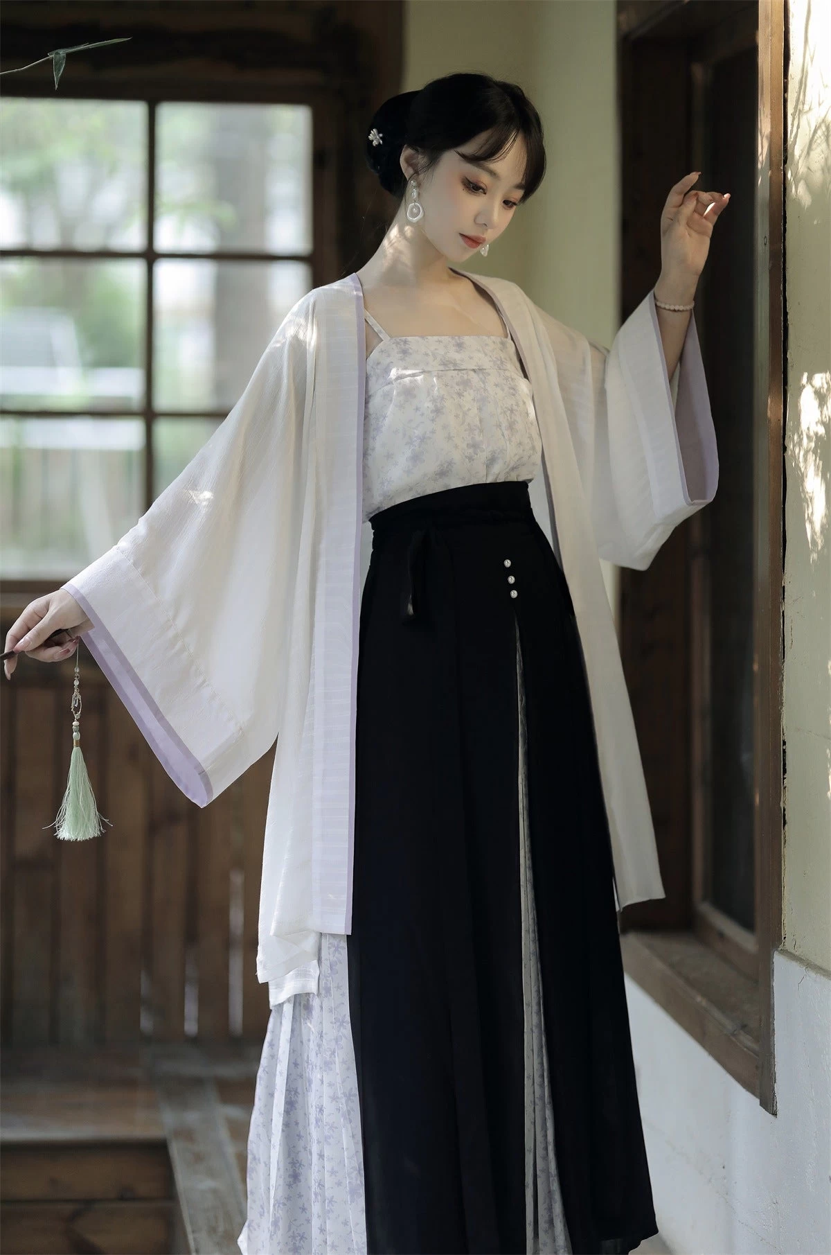 Women Daily Hanfu Set Purple Floral Skirt Coverup Tank Top| HANFUBAO