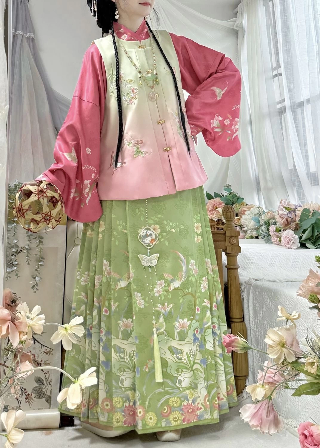 Women’s Plus Size Modern Daily Hanfu 3-Piece  Set Green | HANFUBAO