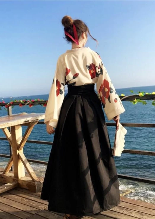 Women's Modern Daily Hanfu Set Black Camellia Print Plus Size | HANFUBAO