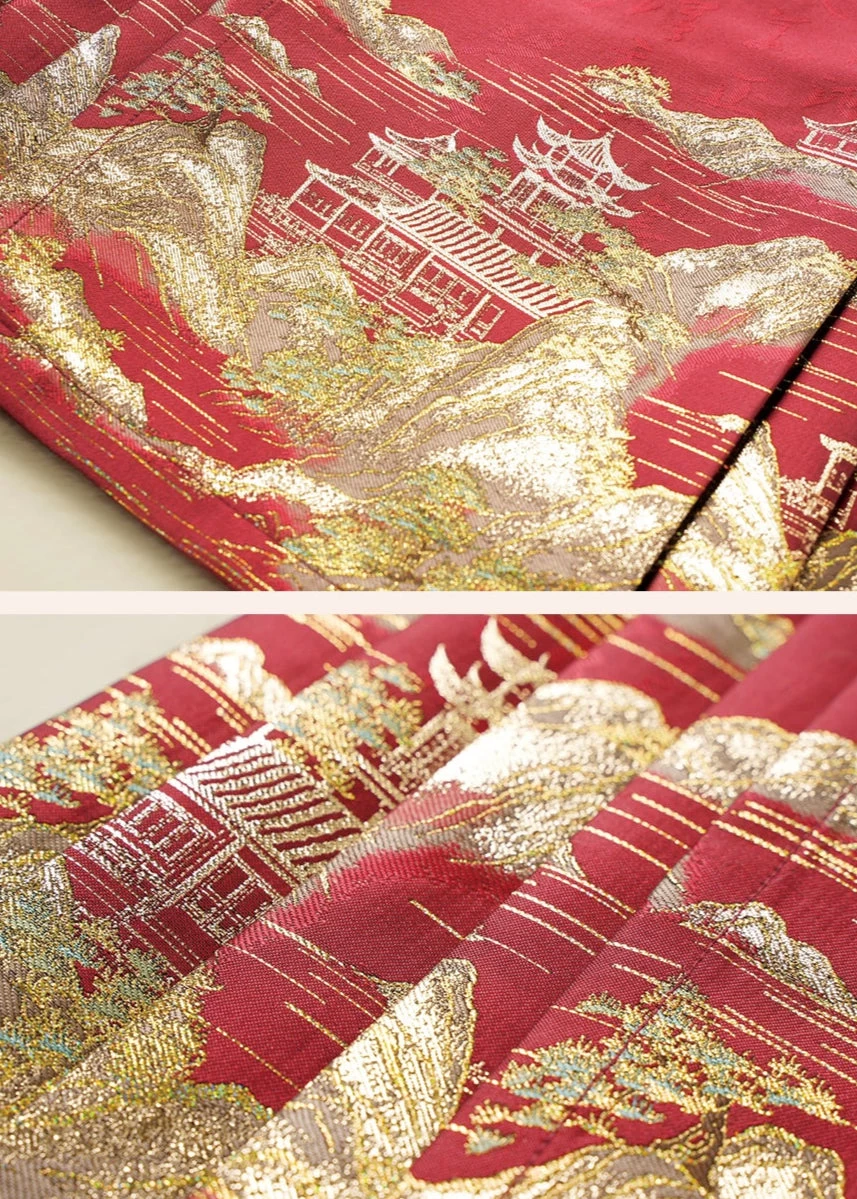 Women's Modern Short Ma Mian Skirt Gilded Landscape Print| HANFUBAO