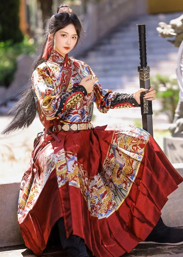 Unisex 4-Piece Embroidered Flying Fish Ming Hanfu Set Plus Size| HANFUBAO