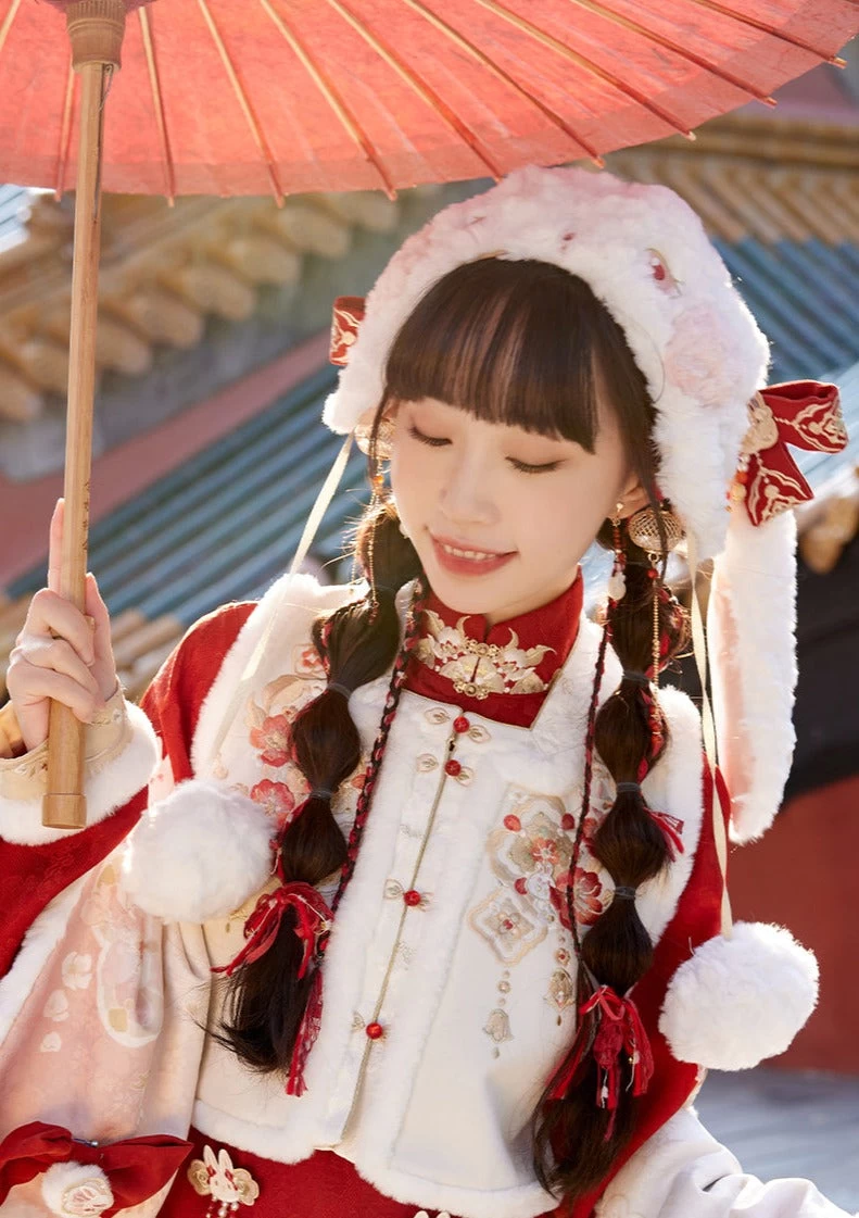 Women Winter Hanfu Dress Set Floral Embroidery Polyester| HANFUBAO