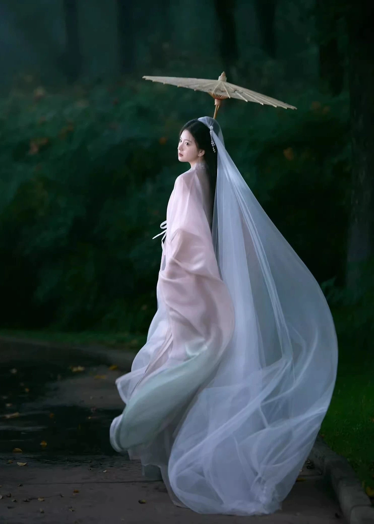 Women's 4-Piece Chiffon Song Dynasty Hanfu Set Jade Green Plus Size | HANFUBAO