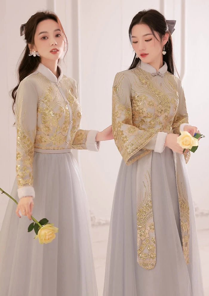 Women's Daily Hanfu Bridesmaid Gray Chinese Style Dress  Plus Size | HANFUBAO