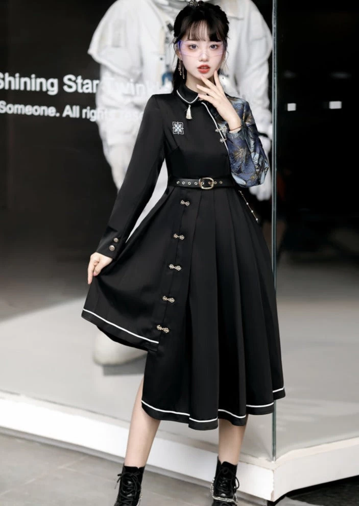 Women's Modern Black Lolita Daily Hanfu Dress, Plus Size | HANFUBAO