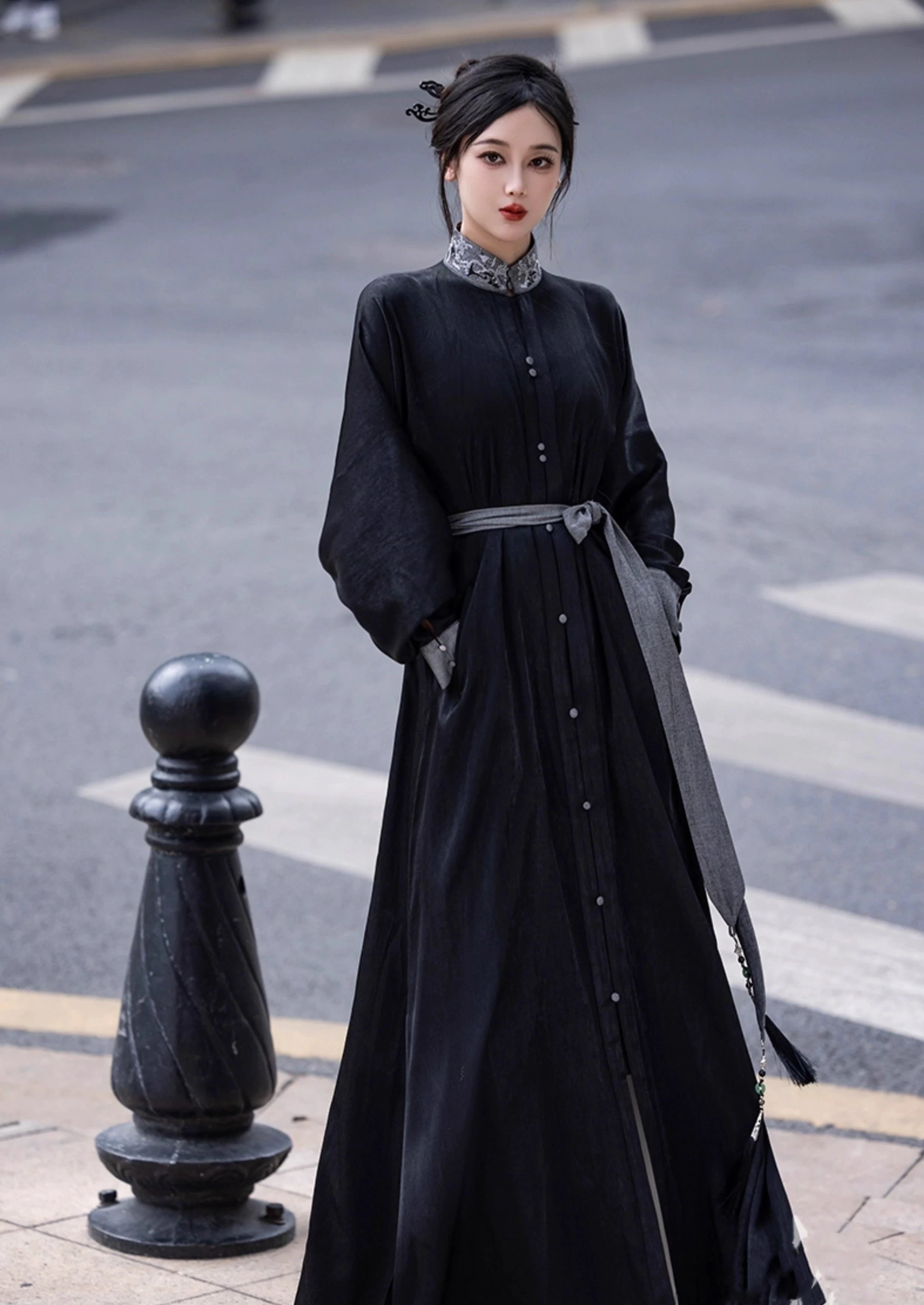 Women’s Modern Hanfu One-Piece Dress, Coastal Tide Print, Plus Size| HANFUBAO