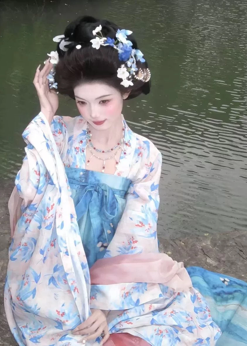 Women's Plus Size 3-Piece Daily Hanfu Chiffon Set Blue | HANFUBAO