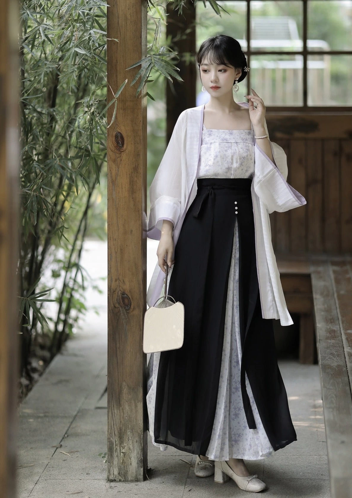 Women Daily Hanfu Set Purple Floral Skirt Coverup Tank Top| HANFUBAO