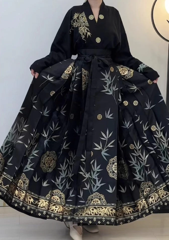 Women’s Daily Hanfu Ma Mian Skirt Set Bamboo Embroidery Plus Size | HANFUBAO